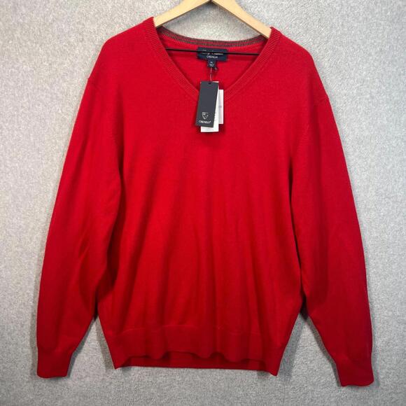 New Daniel Cremieux Men's Pure Luxury Cashmere V-neck Sweater Size XL Red